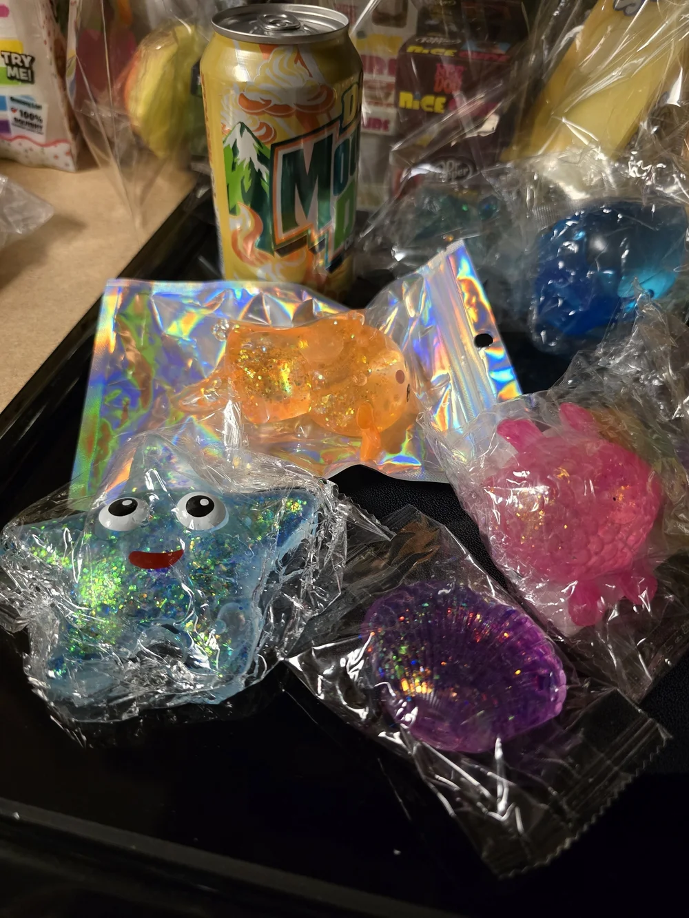 Glitter Sea Creature Stress Toy Squishy Bundle - Pink, Orange, Purple, Blue